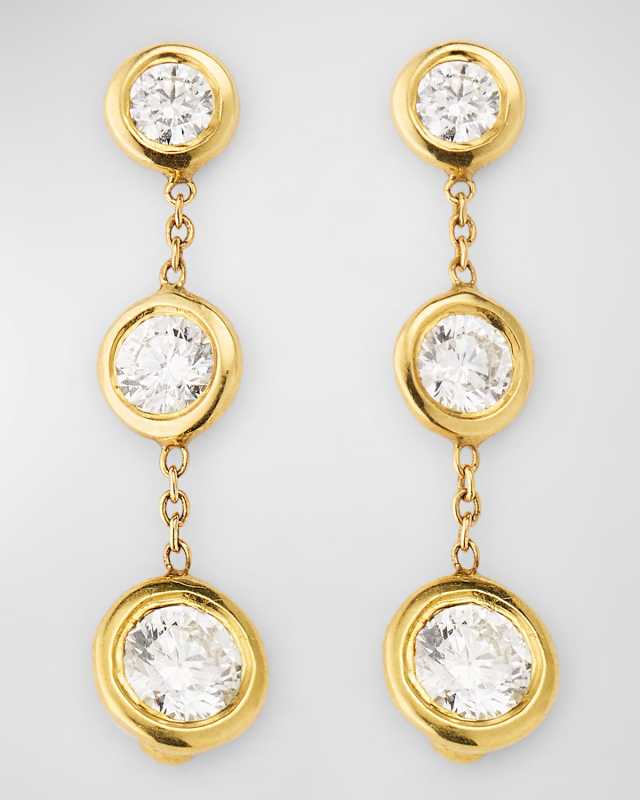 18K Yellow Gold Triple Drop Diamond Earrings